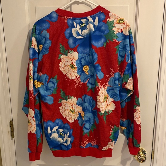 Adidas Red Sweatshirt with Blue Floral Design baggy in like new condition 8 - Picture 7 of 8